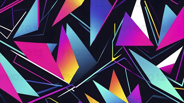 Minimalist illustration featuring abstract shapes in neon colors to convey fun and ease, AI generated
