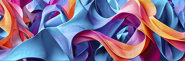 AI generated illustration of conceptual art piece where geometric shapes and organic forms blend in a digital canvas