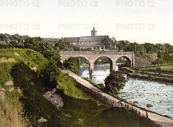 Dunblane Cathedral from the North, Scotland, Historic, digitally restored reproduction from a 19th century original, Record date not stated