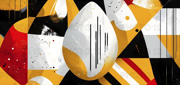 Illustration of an abstract Easter egg design with geometric patterns, bold colors, and a mix of textures, creating a modern and dynamic look, AI generated