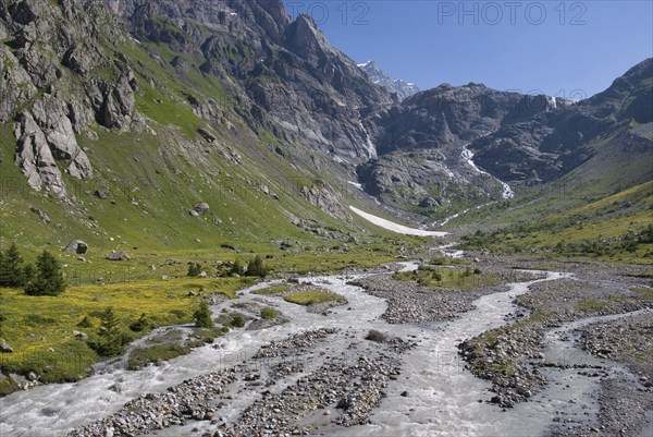 Kander mountain river in the upper Gasterntal valley, Bernese Oberland, Switzerland (Jungfrau-Aletsch-Bietschhorn UNESCO World Heritage Site)