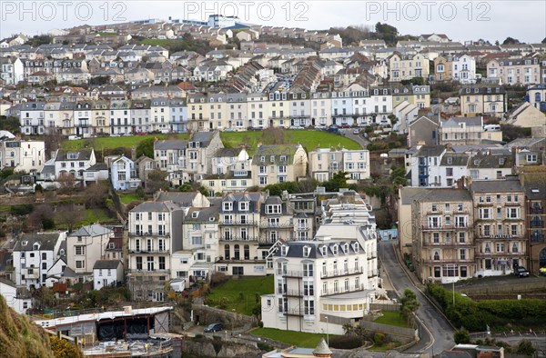 Buildings on steep hillside in the town of Ilfracombe, north Devon, England, United Kingdom, Europe