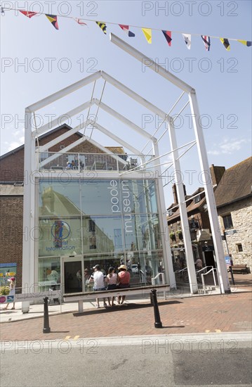 Poole museum and tourist information office modern glass frontage, Poole, Dorset, England, UK