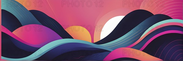 Minimalist illustration featuring abstract shapes in neon colors to convey fun and ease, AI generated