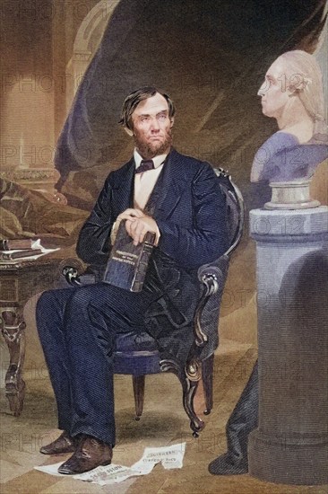 Abraham Lincoln 1809-65, 16th President of the United States 1861-65, After a painting by Alonzo Chappel, Historic, digitally restored reproduction from a 19th century original, Record date not stated