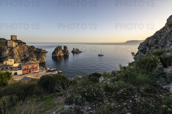 Tonnara di Scopello, historic tuna fishing site in the picturesque rocky bay of Scopello, Sicily, Italy, Europe