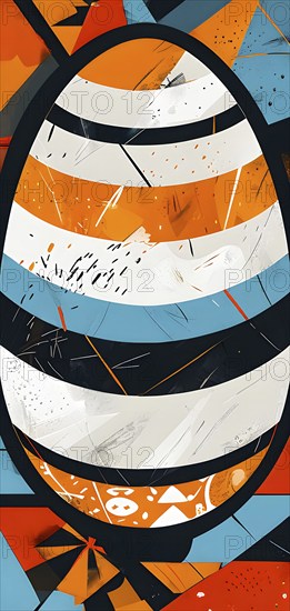 Illustration of an abstract Easter egg design with geometric patterns, bold colors, and a mix of textures, creating a modern and dynamic look, AI generated