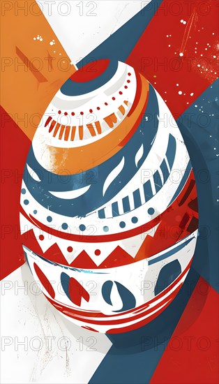 Illustration of an abstract Easter egg design with geometric patterns, bold colors, and a mix of textures, creating a modern and dynamic look, AI generated