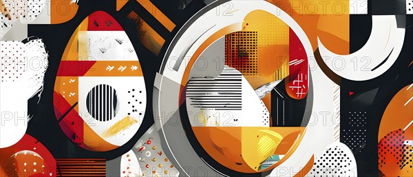 Illustration of an abstract Easter egg design with geometric patterns, bold colors, and a mix of textures, creating a modern and dynamic look, AI generated