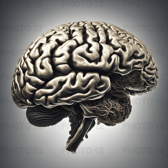 Three dimensional render of the intricately detailed human brain, AI generated