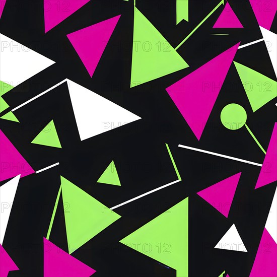 Minimalist illustration featuring abstract shapes in neon colors to convey fun and ease, AI generated