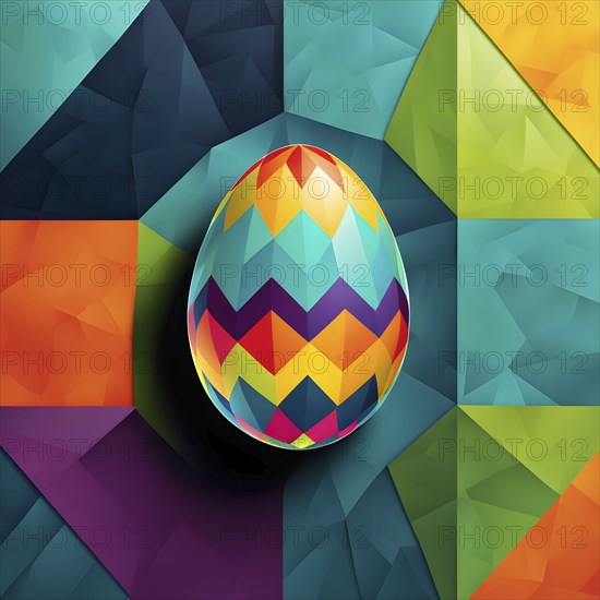 Abstract Easter egg design with geometric patterns, bold colors, and a mix of textures, creating a modern and dynamic look, AI generated