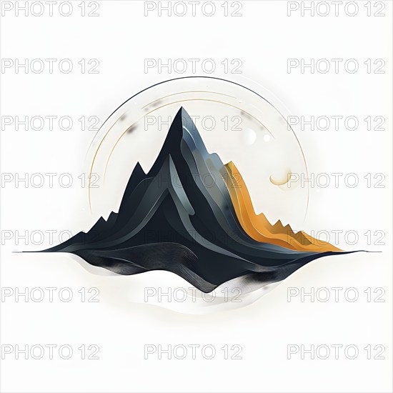 Minimalist illustration of an abstract mountain that cycles through day and night, symbolizing balance and the rhythm of a healthy life, AI generated