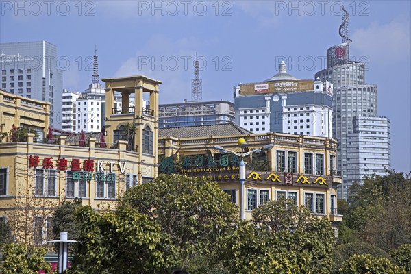 Modern highrise buildings and office blocks in the commercial city center of Kunming, Yunnan province, China, Asia