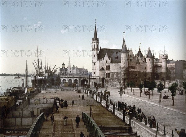 View of the Steen with the harbour, Antwerp, Belgium, ca 1890, Historic, digitally restored reproduction from a 19th century original, Record date not stated, Europe