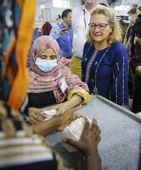 Svenja Schulze (SPD), Federal Minister for Economic Cooperation and Development, visiting Anwar Khawaja Industries PVT. LTD, where footballs are manufactured for the Bundesliga, among others. Sialkot, 23.08.2024. Photographed on behalf of the Federal Ministry for Economic Cooperation and Development