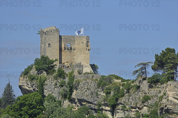 Castle with flag, Vaison-la-Romaine, Vaucluse, Provence, France, Europe