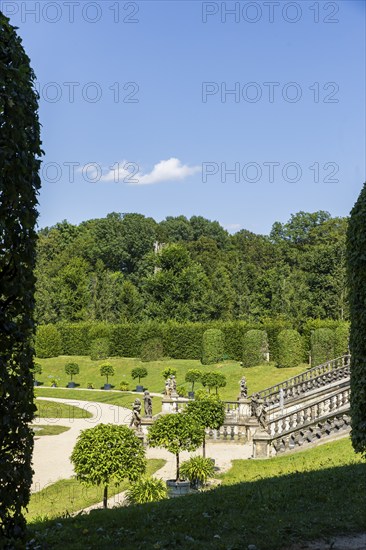 The Grosssedlitz Baroque Garden with the Friedrich Palace is located on a hill on the left bank of the Elbe to the south-east of Dresden in Grosssedlitz, which belongs to the town of Heidenau in the Free State of Saxony, Grosssedlitz Baroque Garden, Heidenau, Saxony, Germany, Europe