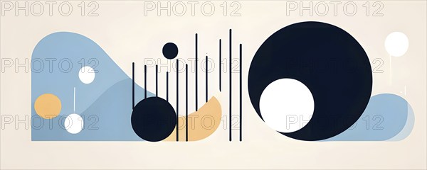 Minimalist illustration featuring abstract shapes to convey fun and ease, wallpaper with blue color accent, AI generated