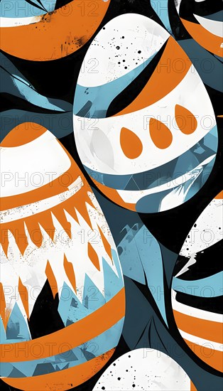 Illustration of an abstract Easter egg design with geometric patterns, bold colors, and a mix of textures, creating a modern and dynamic look, AI generated