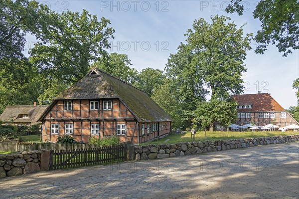 Heidemuseum Dat ole Huus, Low German hall house, Heidemuseum inn, Wilsede, Bispingen, Lüneburg Heath, Lower Saxony, Germany, Europe