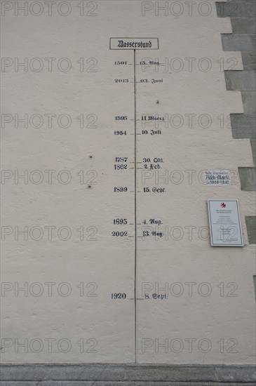 Flood levels at the Old Town Hall from 1501 to 1920, Passau, Lower Bavaria, Bavaria, Germany, Europe
