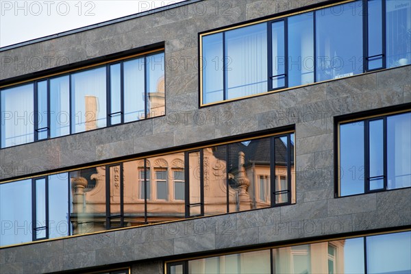 Old architecture reflected in a modern functional building, architectural contrast, Braunschweig, Lower Saxony, Germany, Europe