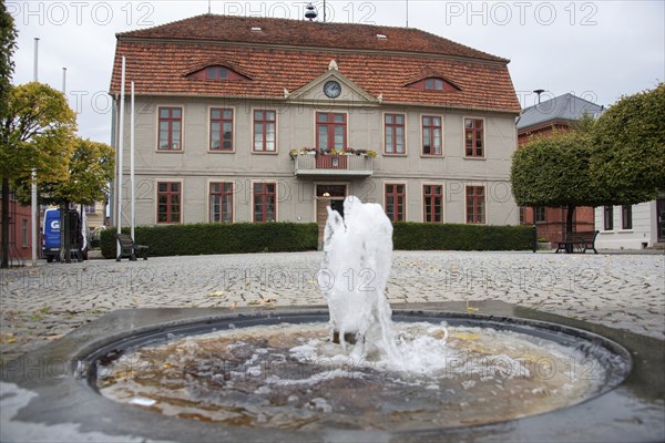 View of the town hall of the island town of Malchow, Mecklenburg-Western Pomerania, Germany, Europe