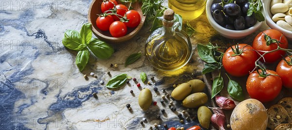 Ingredients of heart friendly Mediterranean Diet that provides the most health benefits, AI generated