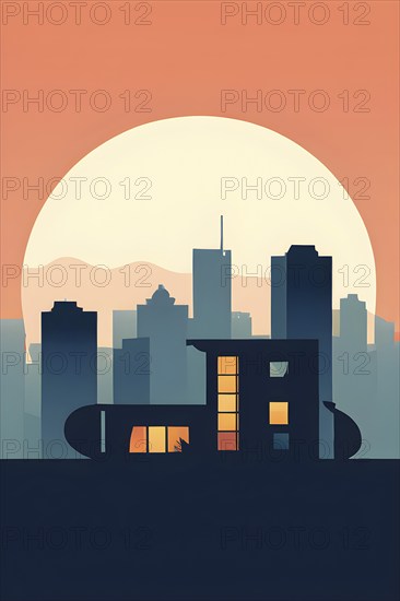 Abstract wallpaper illustration representing luxury real estate lifestyle with geometric shapes, AI generated