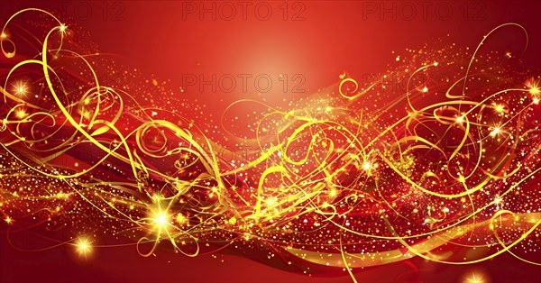 Festive illustration with swirling lines and sparkling textures to represent the joy and excitement of Christmas time, AI generated