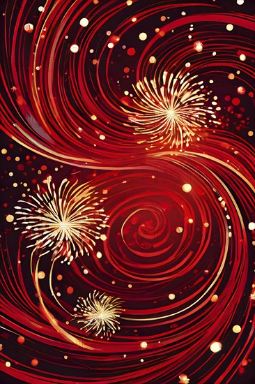 Festive illustration with swirling lines and sparkling textures to represent the joy and excitement of Christmas time, AI generated