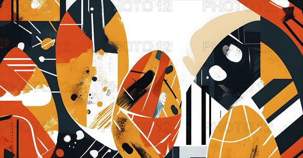 Illustration of an abstract Easter egg design with geometric patterns, bold colors, and a mix of textures, creating a modern and dynamic look, AI generated