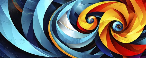 AI generated Illustration of conceptual art piece where geometric shapes and organic forms blend in a digital canvas