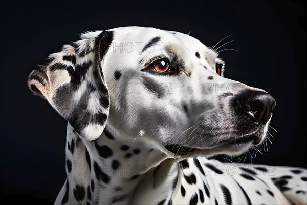 Dalmatian dog portrait, isolated on black background, ai generated, AI generated