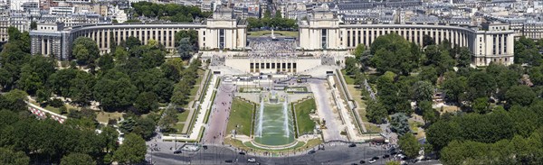 View of the Palais de Chaillot and its surrounding gardens and squares, Paris
