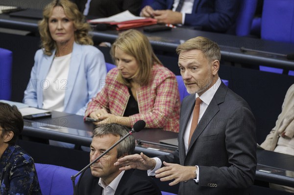Christian Lindner (FDP), Federal Minister of Finance, recorded during his opening statement in the German Bundestag in Berlin, 25/09/2024