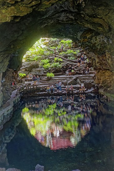 Lava tunnel, Jameos del Agua art and cultural site, designed by artist César Manrique, Lanzarote, Canary Islands, Canary Islands, Spain, Europe