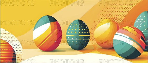 Abstract Easter egg design with geometric patterns, bold colors, and a mix of textures, creating a modern and dynamic look, AI generated