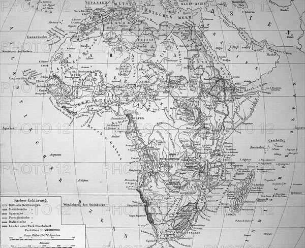 Map of Africa in 1884, Historical, digitally restored reproduction from a 19th century original, c. 1890, Record date not stated