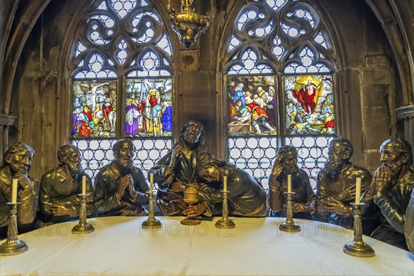 Jesus and disciples at the Last Supper, interior of Freiburg Minster, Freiburg im Breisgau, Black Forest, Baden-Württemberg, Germany, Europe