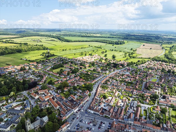 Helmsley Village from a drone, North York Moors National Park, North Yorkshire, UK