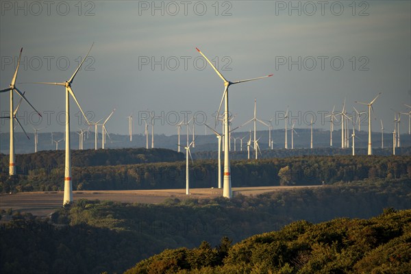 Wind farm near Bad Wünnenberg, Ostwestfalen Lippe, along the A44 motorway, North Rhine-Westphalia, Germany, Europe