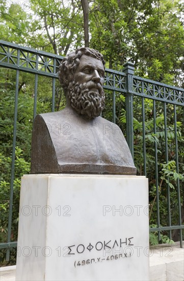 Portrait bust of Sophocles, Greek tragedian, National Garden of Athens, Greece, Europe