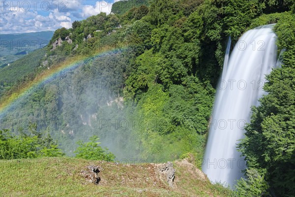 The Cascata delle Marmore, the Marble Falls, is a three-part waterfall artificially created by the Romans. Terni, Umbria, Italy, Southern Europe, Europe