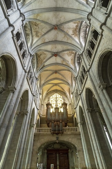 Saint-Antoine l'Abbaye labeled Les Plus Beaux Villages de France. Interior of the Abbey Church built from the 12th to the 15th century. Isere. Auvergne-Rhone-Alpes. France