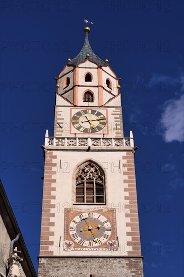 Church tower, bell tower, parish church, parish church of St. Nicholas, Merano, Merano, South Tyrol, Autonomous Province of Bolzano, Italy, Europe