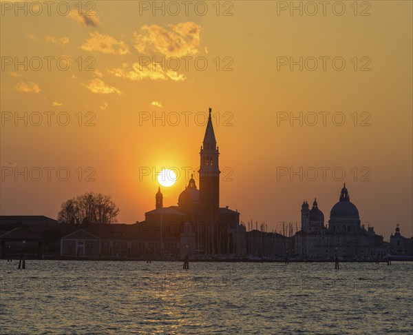 Sunset view of the Campanile di San Maggiore, Venice, Metropolitan City of Venice, Italy, Europe