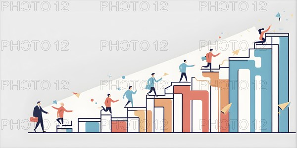 Vector illustration of a person going upstairs as symbol for self growth and personal development, AI generated