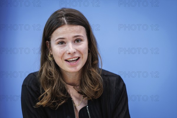 Luisa Neubauer, climate protection activist, recorded at a press conference on new constitutional complaints against the Federal Climate Protection Act in Berlin, 26 June 2024